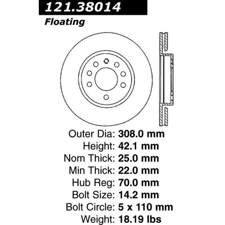CENTRIC PARTS 121.38014 C-Tek Standard Brake Rotor