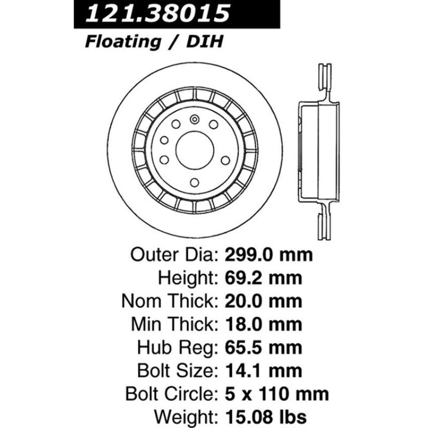 CENTRIC PARTS 121.38015 C-Tek Standard Brake Rotor