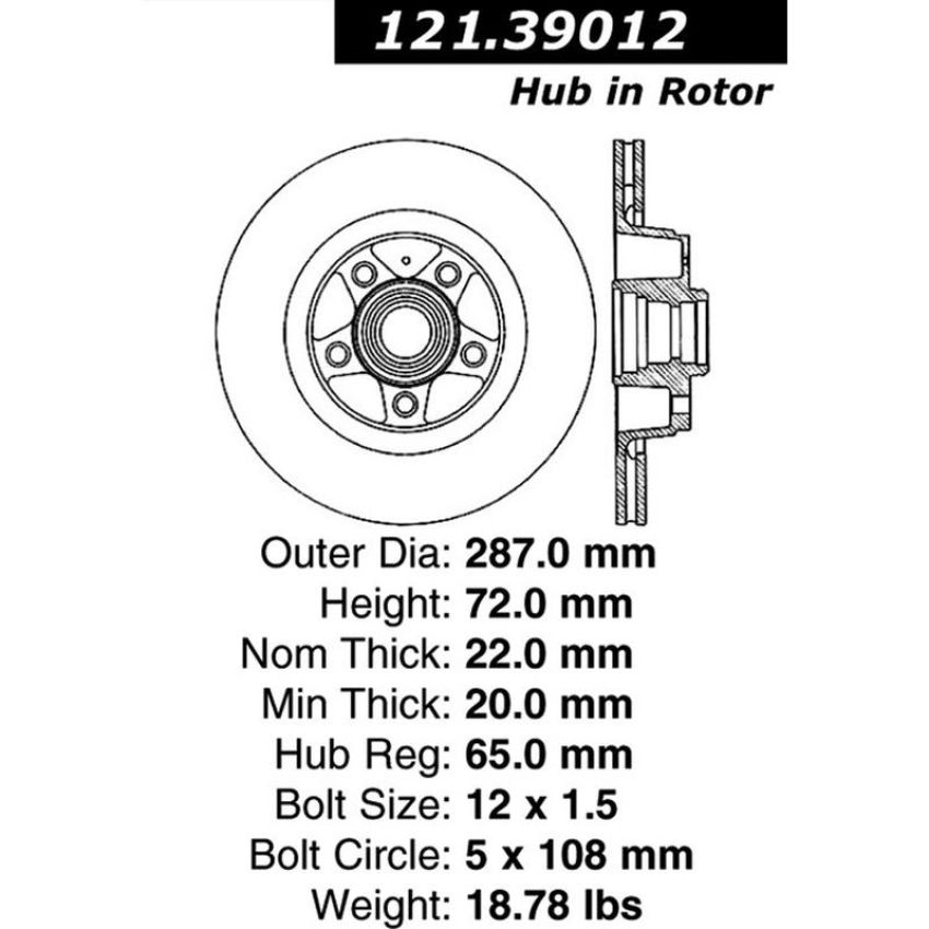 CENTRIC PARTS 121.39012 C-Tek Standard Brake Rotor