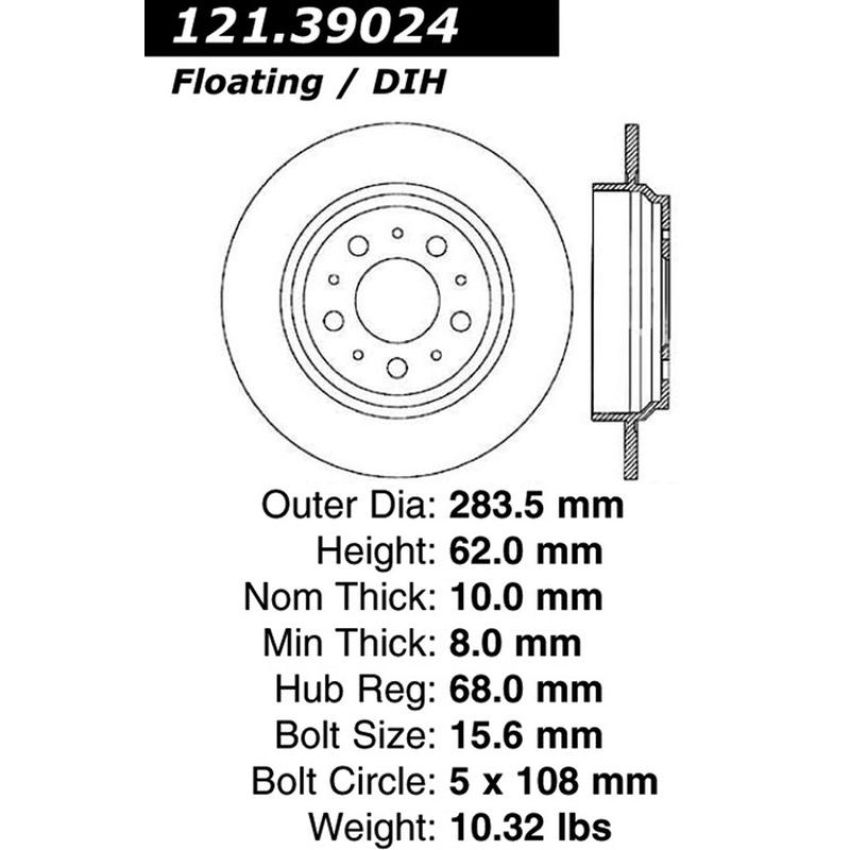 CENTRIC PARTS 121.39024 C-Tek Standard Brake Rotor