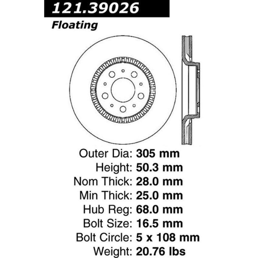 CENTRIC PARTS 121.39026 C-Tek Standard Brake Rotor