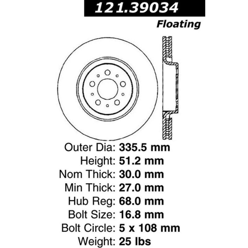 CENTRIC PARTS 121.39034 C-Tek Standard Brake Rotor