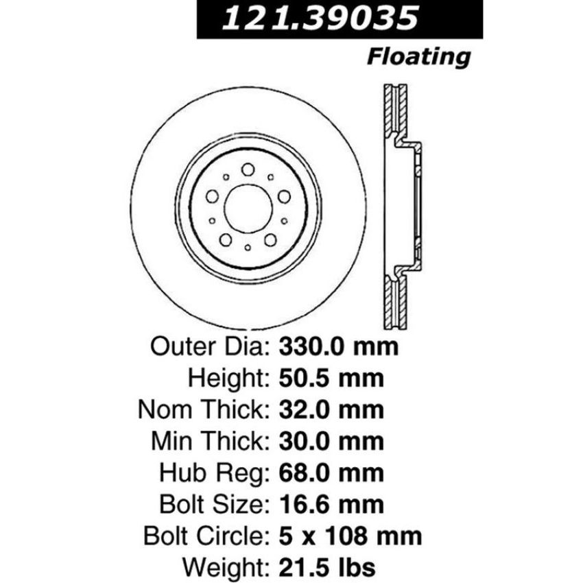 CENTRIC PARTS 121.39035 C-Tek Standard Brake Rotor
