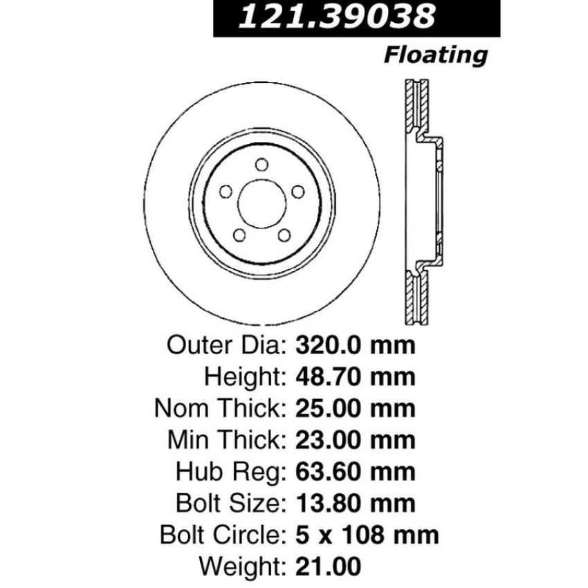CENTRIC PARTS 121.39038 C-Tek Standard Brake Rotor