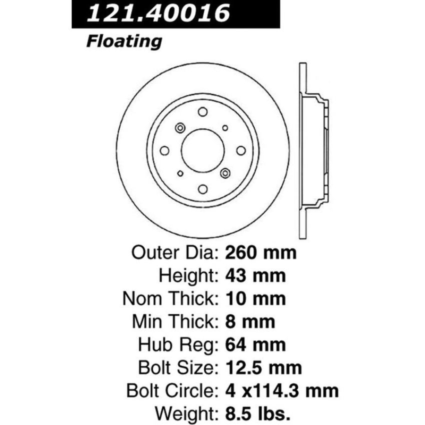 CENTRIC PARTS 121.40016 C-Tek Standard Brake Rotor