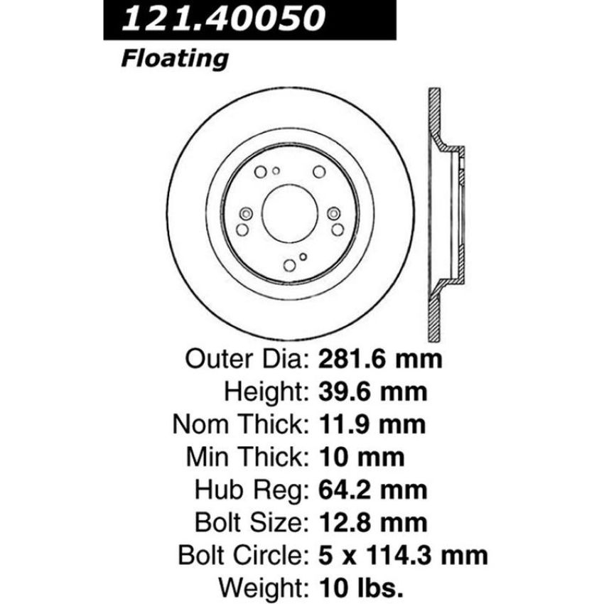 CENTRIC PARTS 121.40050 C-Tek Standard Brake Rotor