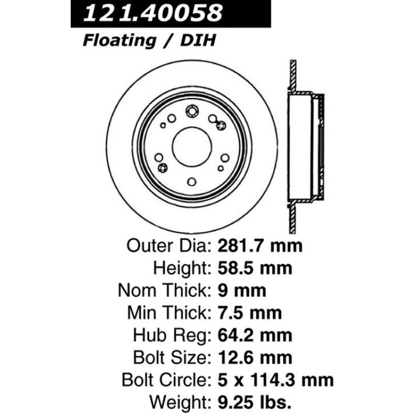 CENTRIC PARTS 121.40058 C-Tek Standard Brake Rotor