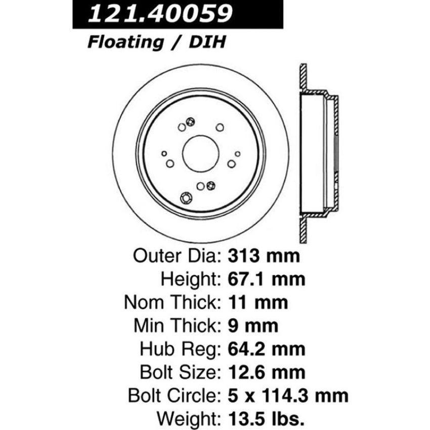 CENTRIC PARTS 121.40059 C-Tek Standard Brake Rotor