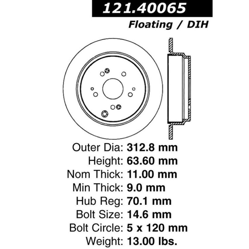 CENTRIC PARTS 121.40065 C-Tek Standard Brake Rotor