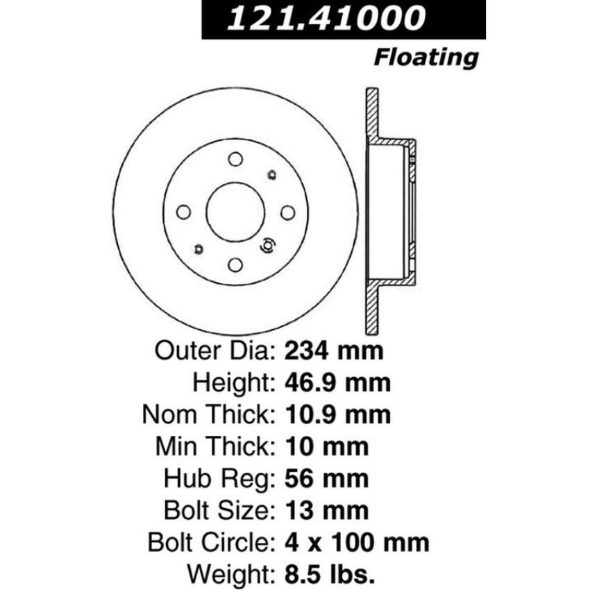 CENTRIC PARTS 121.41000 C-Tek Standard Brake Rotor