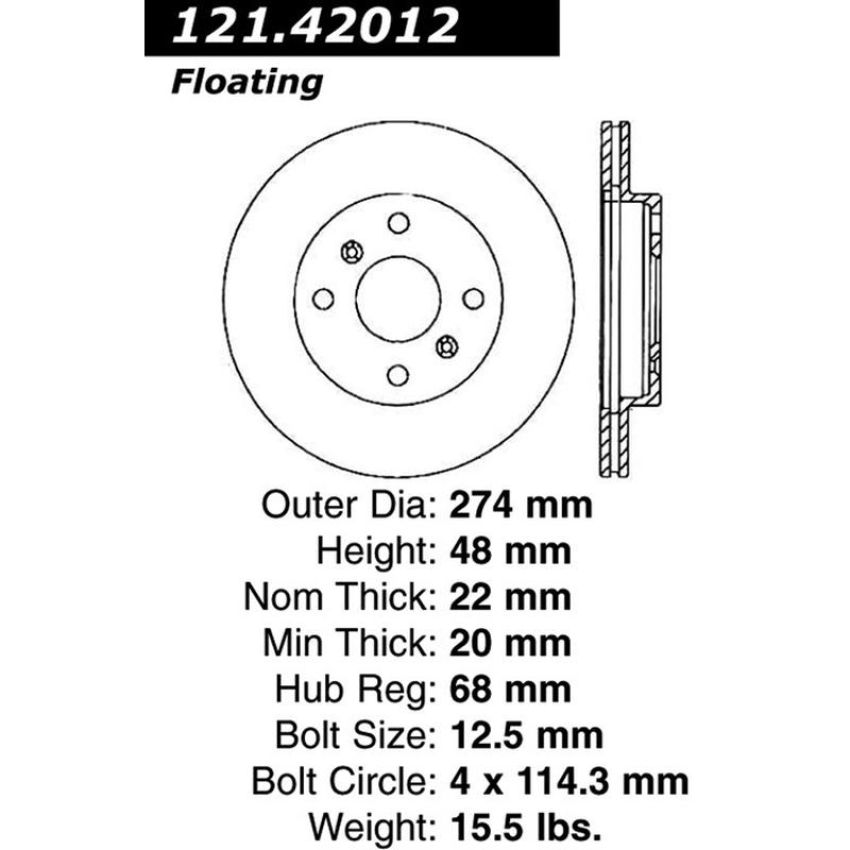 CENTRIC PARTS 121.42012 C-Tek Standard Brake Rotor