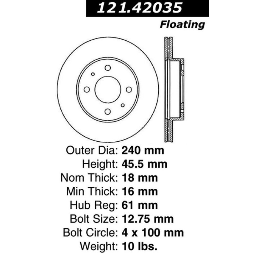 CENTRIC PARTS 121.42035 C-Tek Standard Brake Rotor