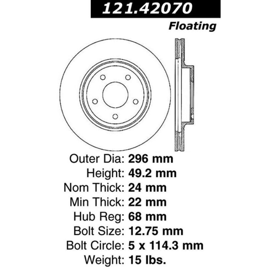 CENTRIC PARTS 121.42070 C-Tek Standard Brake Rotor