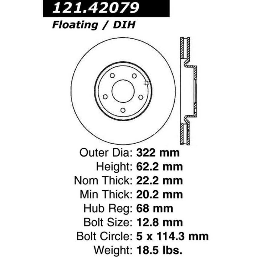 CENTRIC PARTS 121.42079 C-Tek Standard Brake Rotor