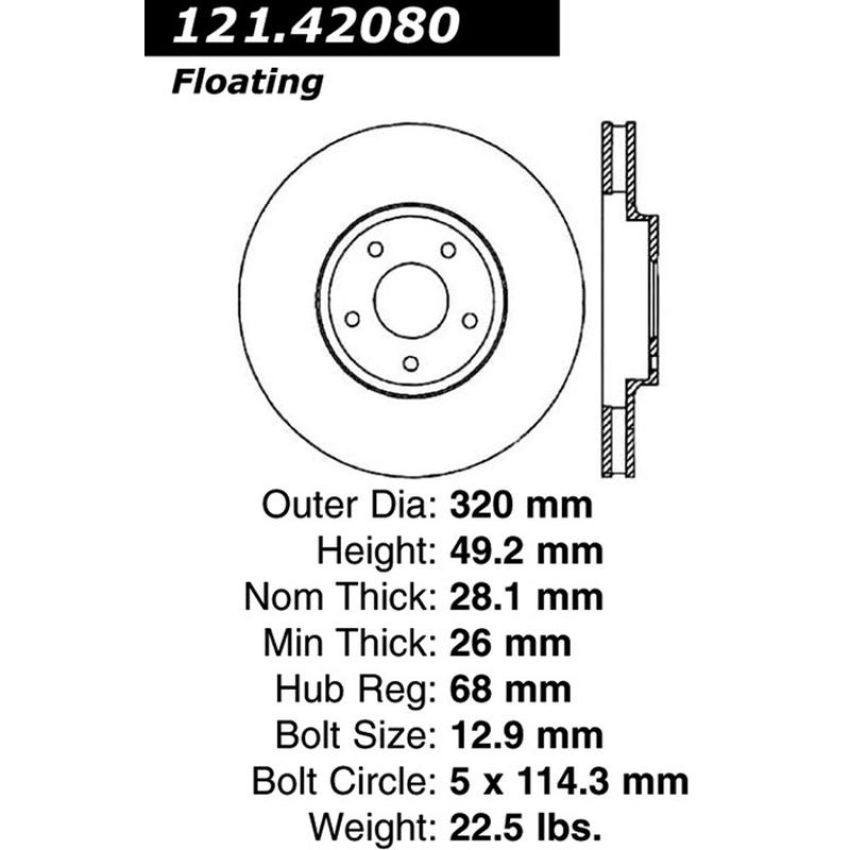 CENTRIC PARTS 121.42080 C-Tek Standard Brake Rotor