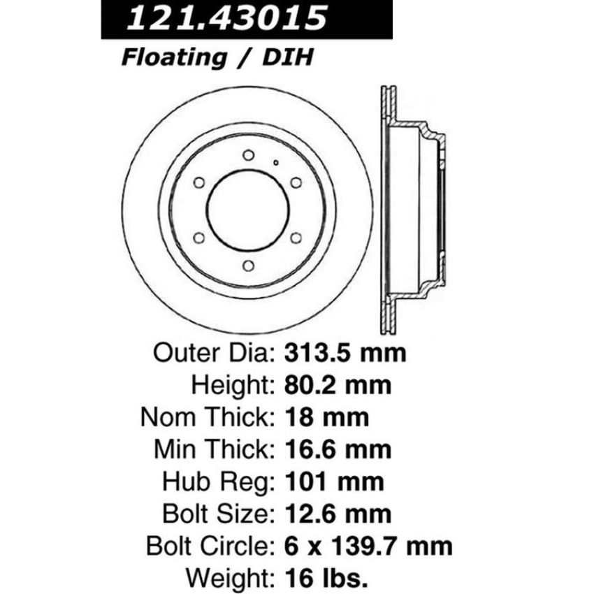 CENTRIC PARTS 121.43015 C-Tek Standard Brake Rotor