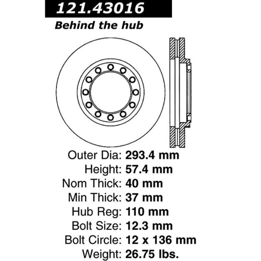 CENTRIC PARTS 121.43016 C-Tek Standard Brake Rotor