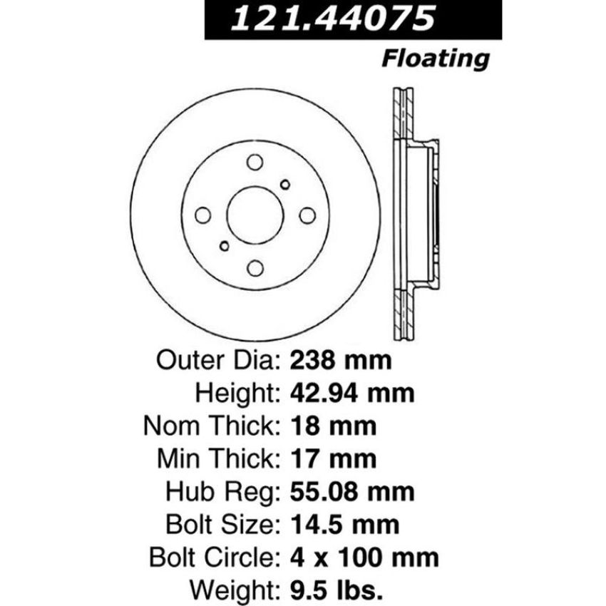 CENTRIC PARTS 121.44075 C-Tek Standard Brake Rotor
