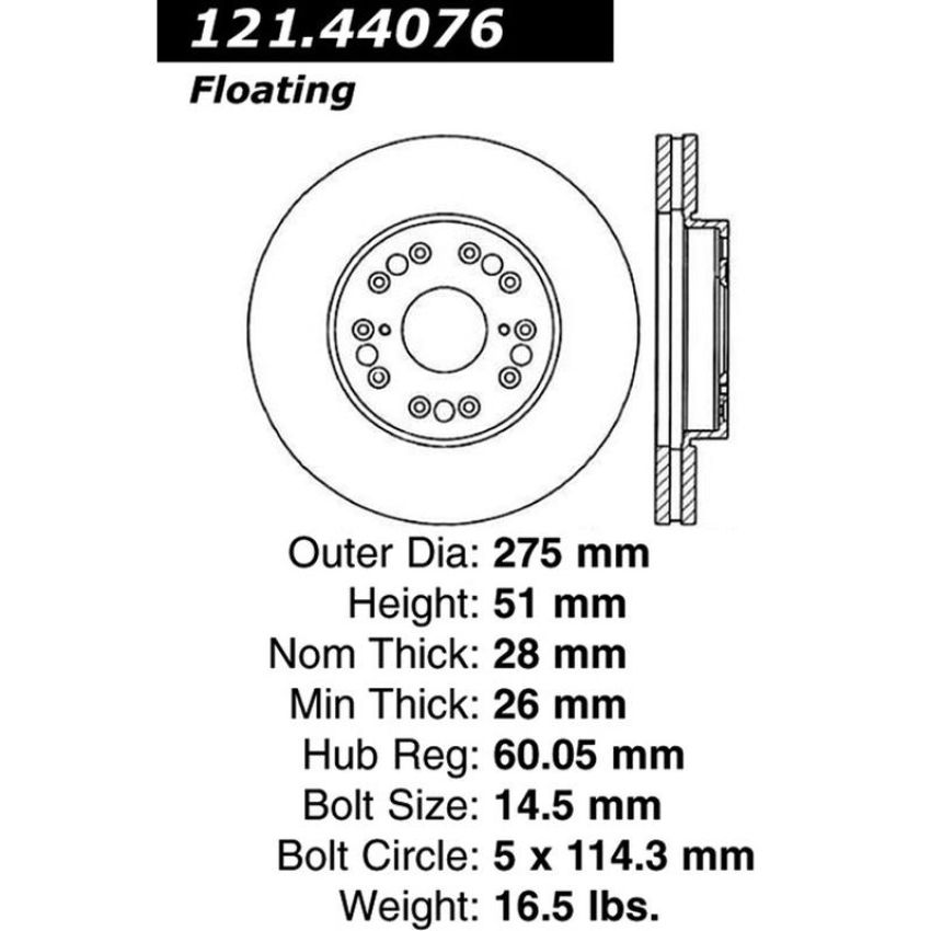 CENTRIC PARTS 121.44076 C-Tek Standard Brake Rotor