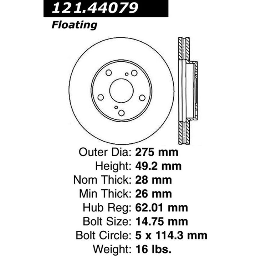 CENTRIC PARTS 121.44079 C-Tek Standard Brake Rotor