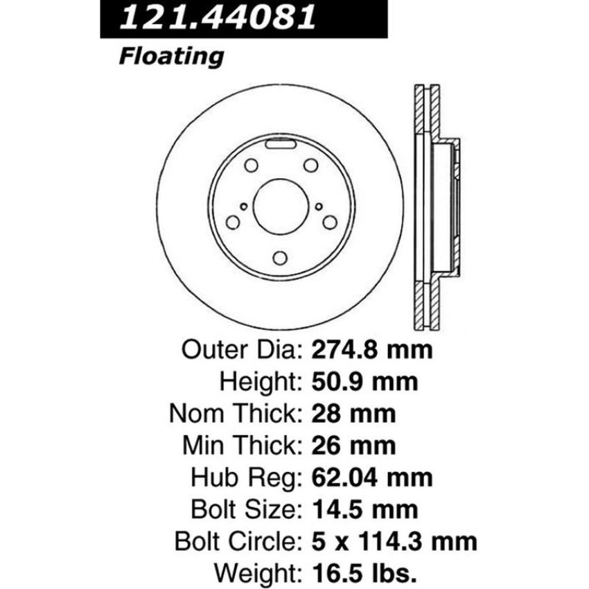 CENTRIC PARTS 121.44081 C-Tek Standard Brake Rotor