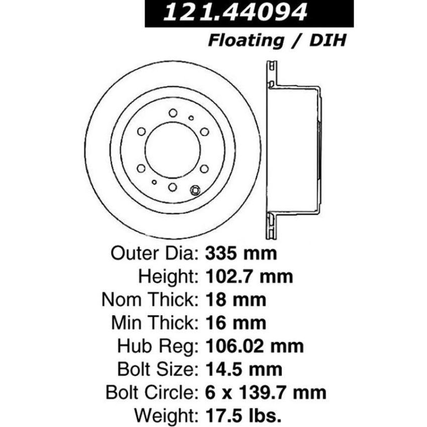 CENTRIC PARTS 121.44094 C-Tek Standard Brake Rotor