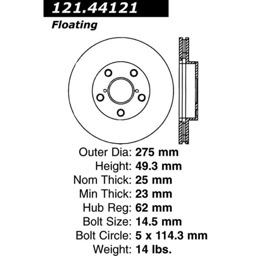 CENTRIC PARTS 121.44121 C-Tek Standard Brake Rotor