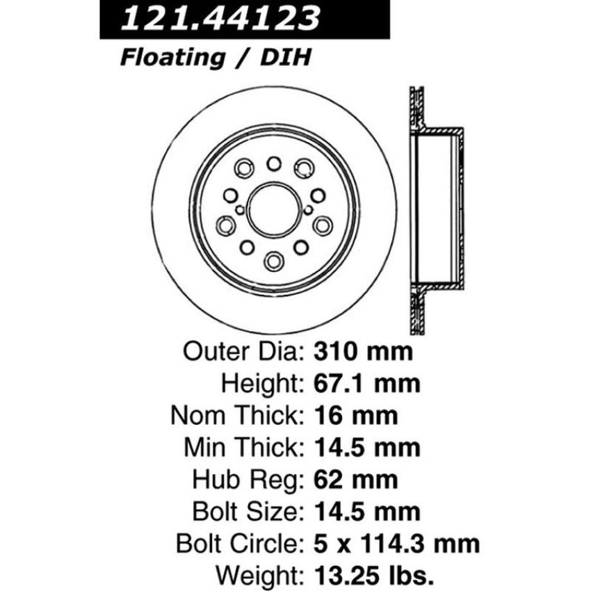 CENTRIC PARTS 121.44123 C-Tek Standard Brake Rotor