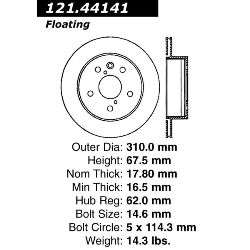 CENTRIC PARTS 121.44141 C-Tek Standard Brake Rotor