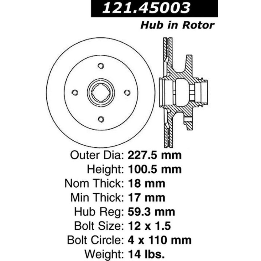 CENTRIC PARTS 121.45003 C-Tek Standard Brake Rotor