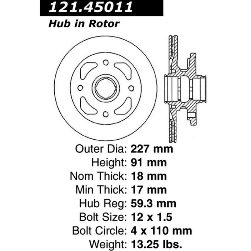 CENTRIC PARTS 121.45011 C-Tek Standard Brake Rotor