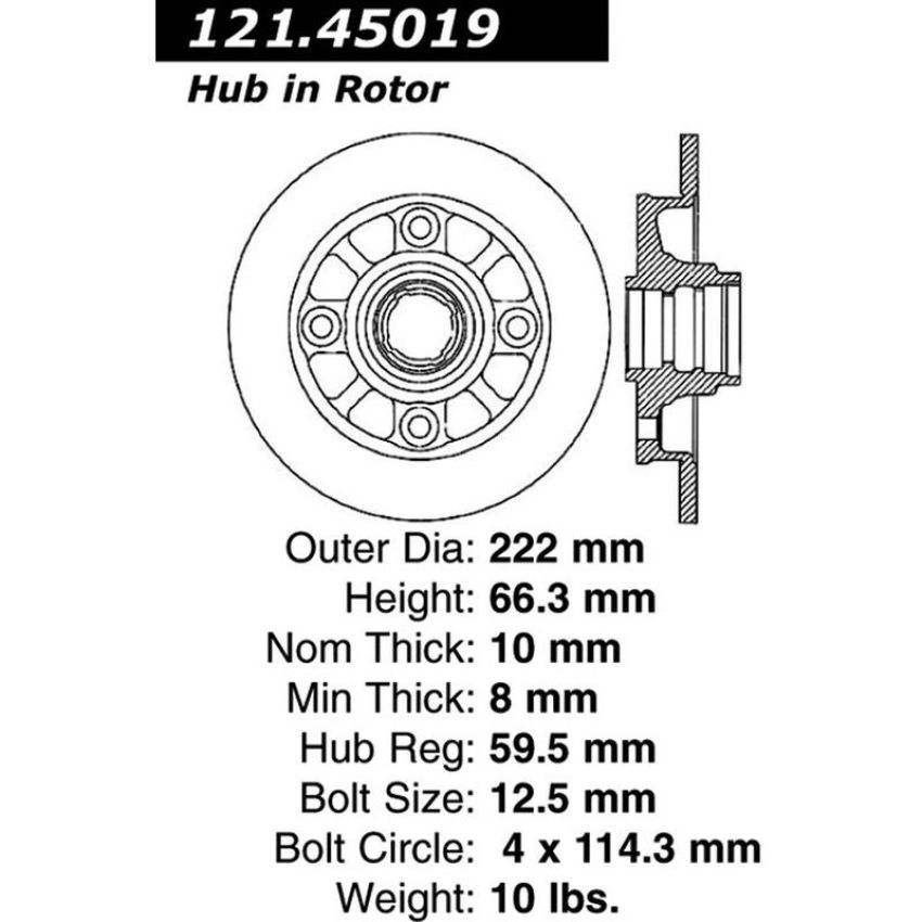 CENTRIC PARTS 121.45019 C-Tek Standard Brake Rotor