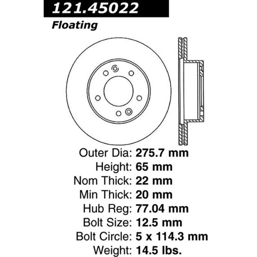 CENTRIC PARTS 121.45022 C-Tek Standard Brake Rotor