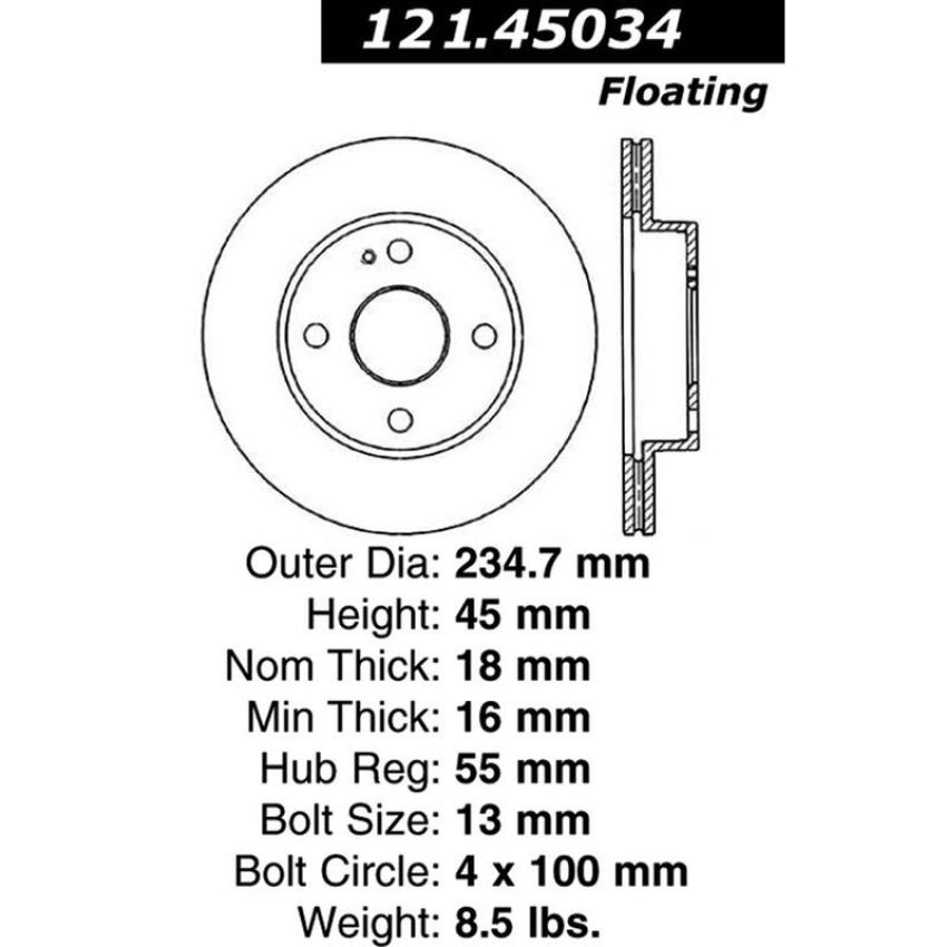 CENTRIC PARTS 121.45034 C-Tek Standard Brake Rotor