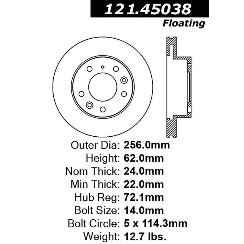 CENTRIC PARTS 121.45038 C-Tek Standard Brake Rotor