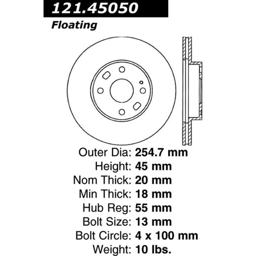 CENTRIC PARTS 121.45050 C-Tek Standard Brake Rotor