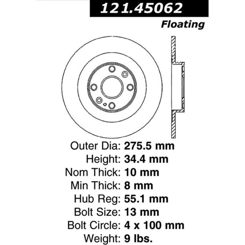 CENTRIC PARTS 121.45062 C-Tek Standard Brake Rotor