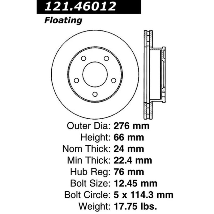 CENTRIC PARTS 121.46012 C-Tek Standard Brake Rotor