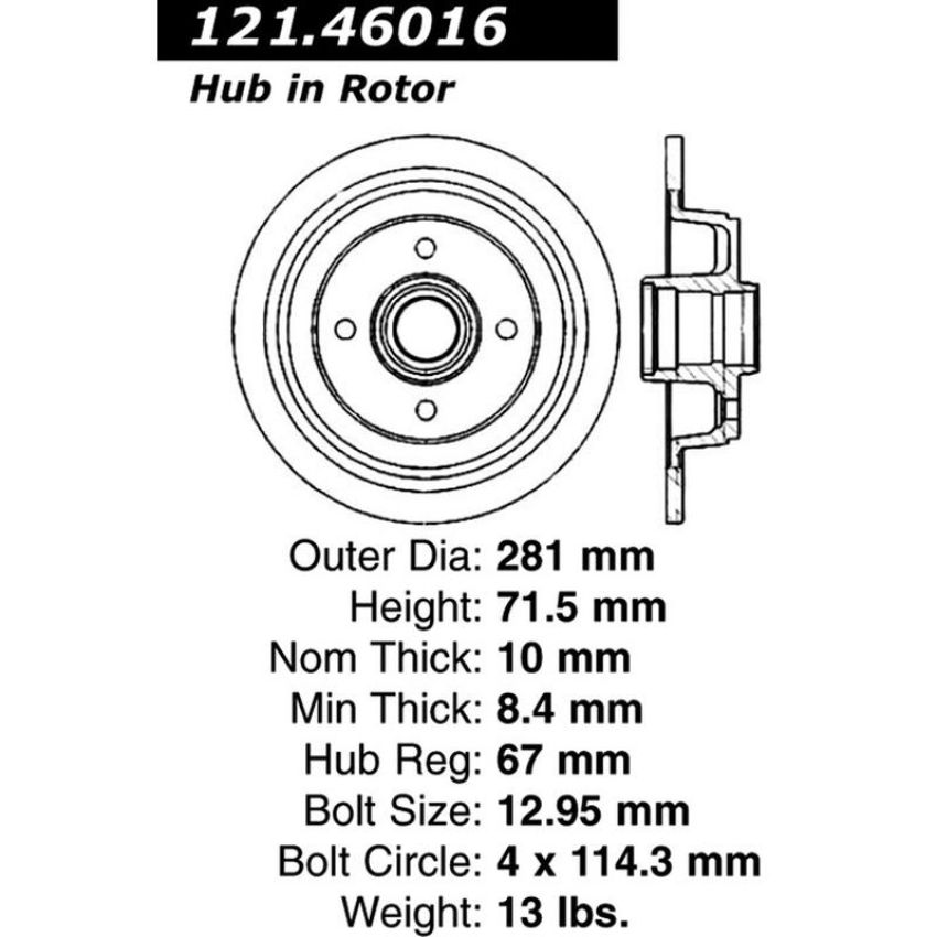 CENTRIC PARTS 121.46016 C-Tek Standard Brake Rotor