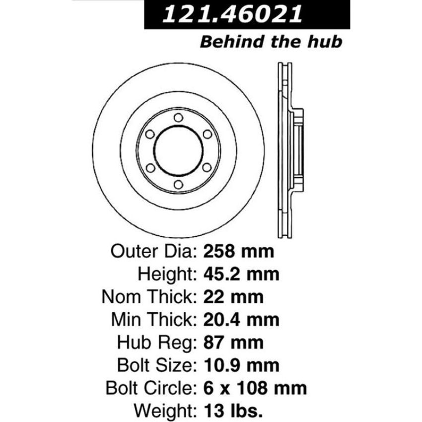 CENTRIC PARTS 121.46021 C-Tek Standard Brake Rotor