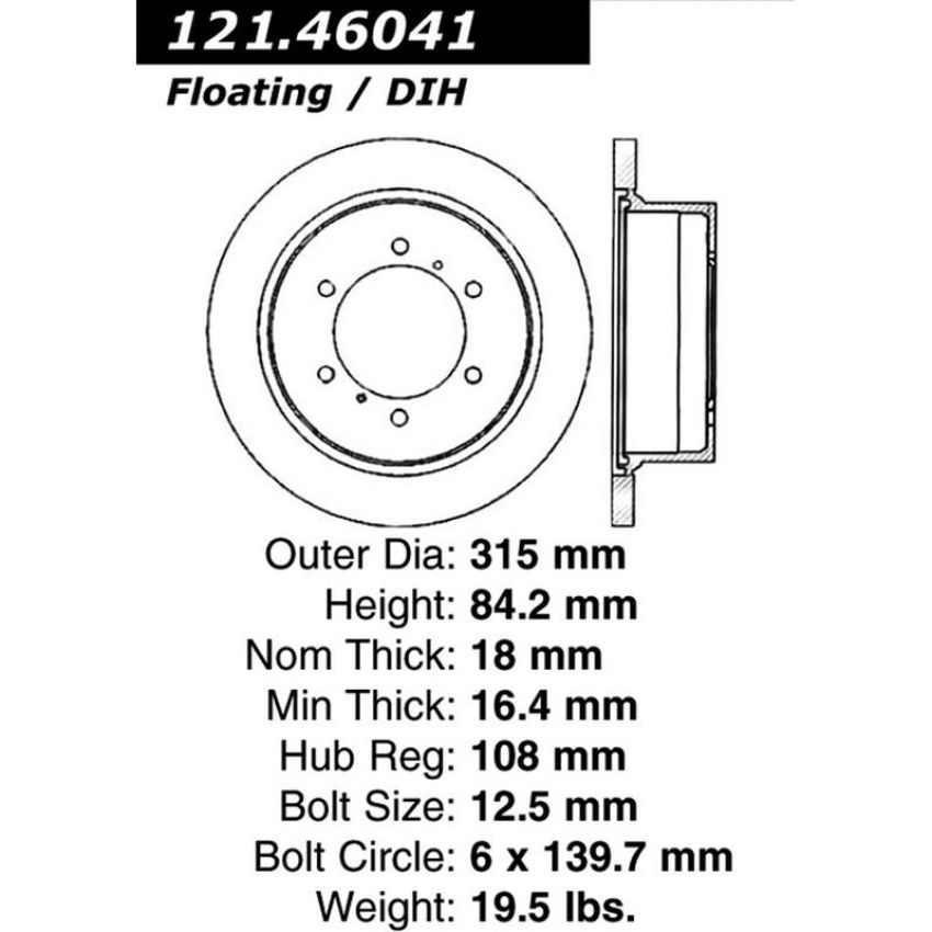 CENTRIC PARTS 121.46041 C-Tek Standard Brake Rotor
