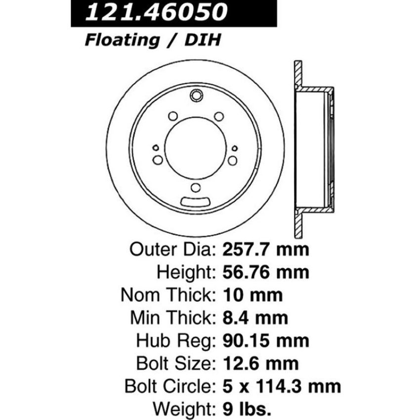 CENTRIC PARTS 121.46050 C-Tek Standard Brake Rotor
