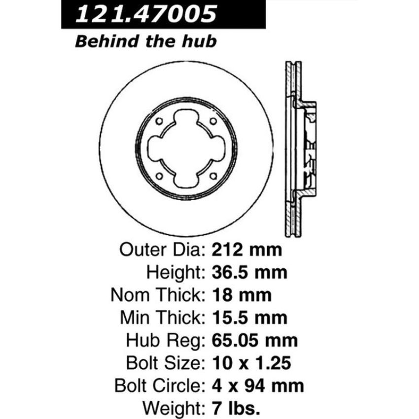 CENTRIC PARTS 121.47005 C-Tek Standard Brake Rotor