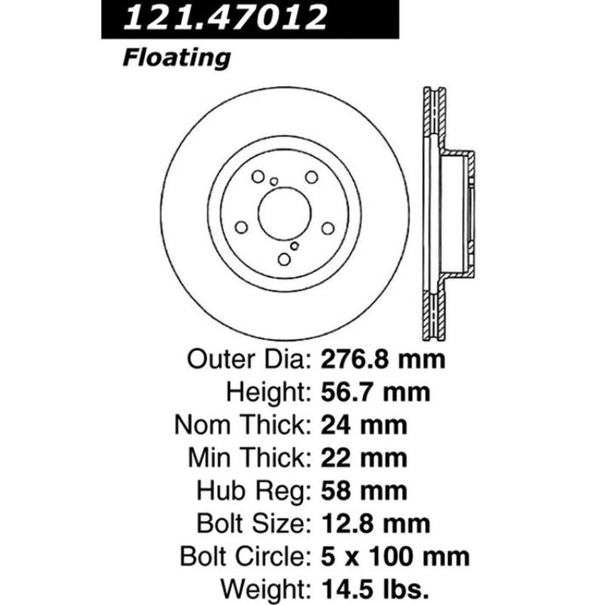 CENTRIC PARTS 121.47012 C-Tek Standard Brake Rotor