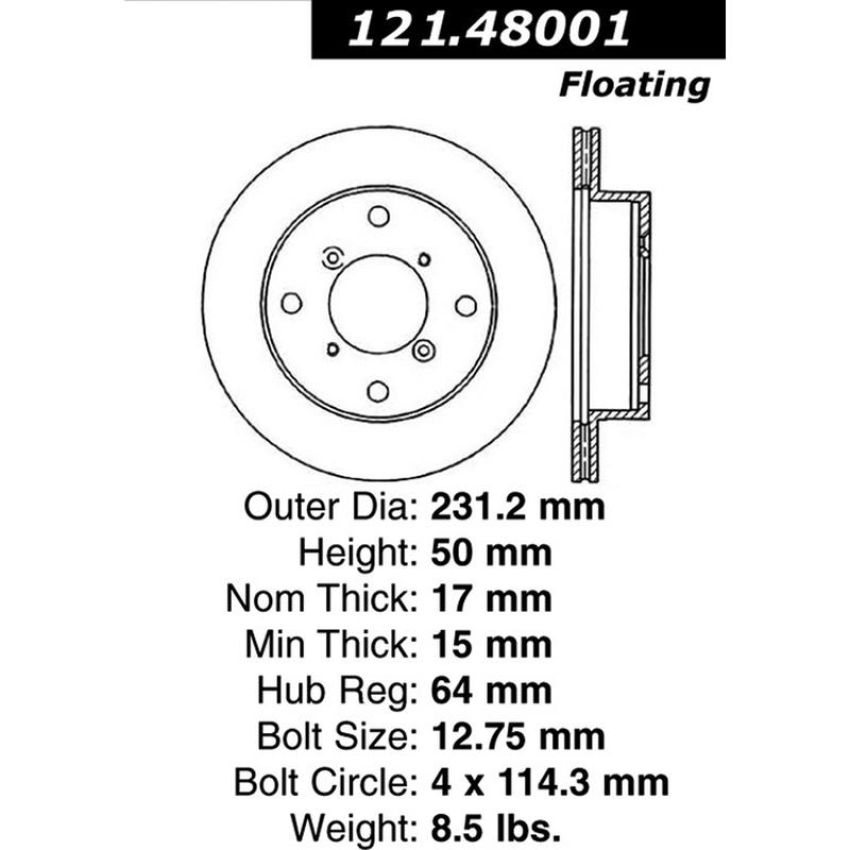 CENTRIC PARTS 121.48001 C-Tek Standard Brake Rotor