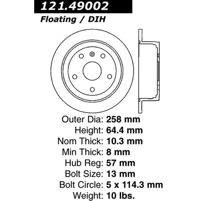 CENTRIC PARTS 121.49002 C-Tek Standard Brake Rotor