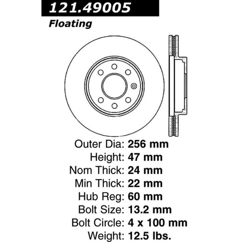 CENTRIC PARTS 121.49005 C-Tek Standard Brake Rotor