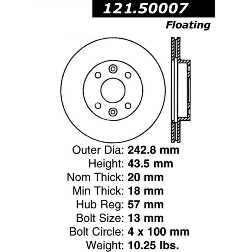 CENTRIC PARTS 121.50007 C-Tek Standard Brake Rotor