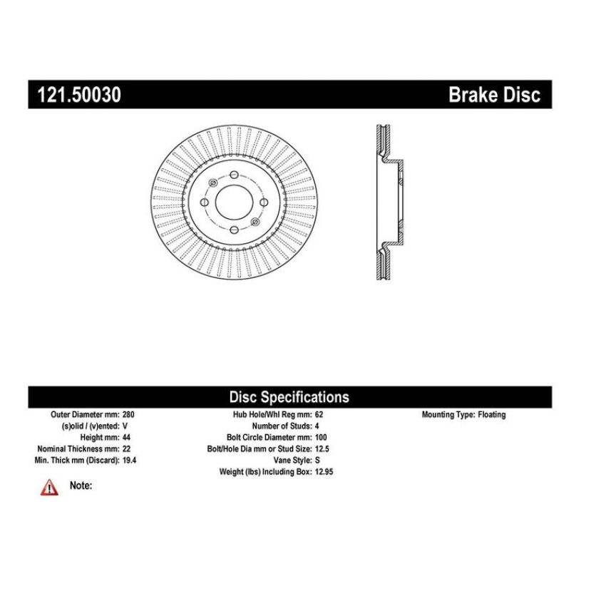 CENTRIC PARTS 121.50030 C-Tek Standard Brake Rotor