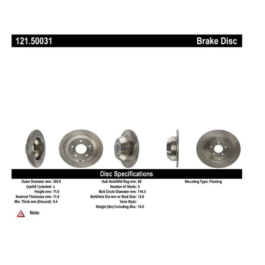CENTRIC PARTS 121.50031 C-Tek Standard Brake Rotor